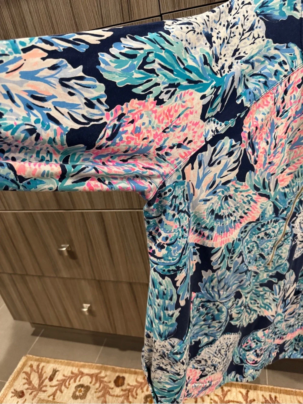 Lilly Pulitzer Tropical Print Half-Zip in Navy, Teal & Pink